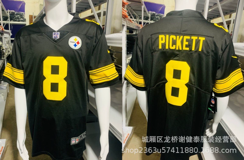 Wholesale foreign trade NFL Steelers WATT#90 PICKETT#8 Black and white game jersey rugby uniform