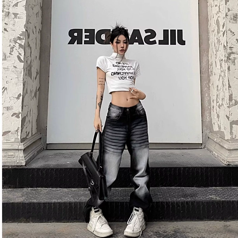 Новые американские высокие улицы стирание джинсы для мужчин и женщин рыхлые тонкие cleanfit дизайн брюки