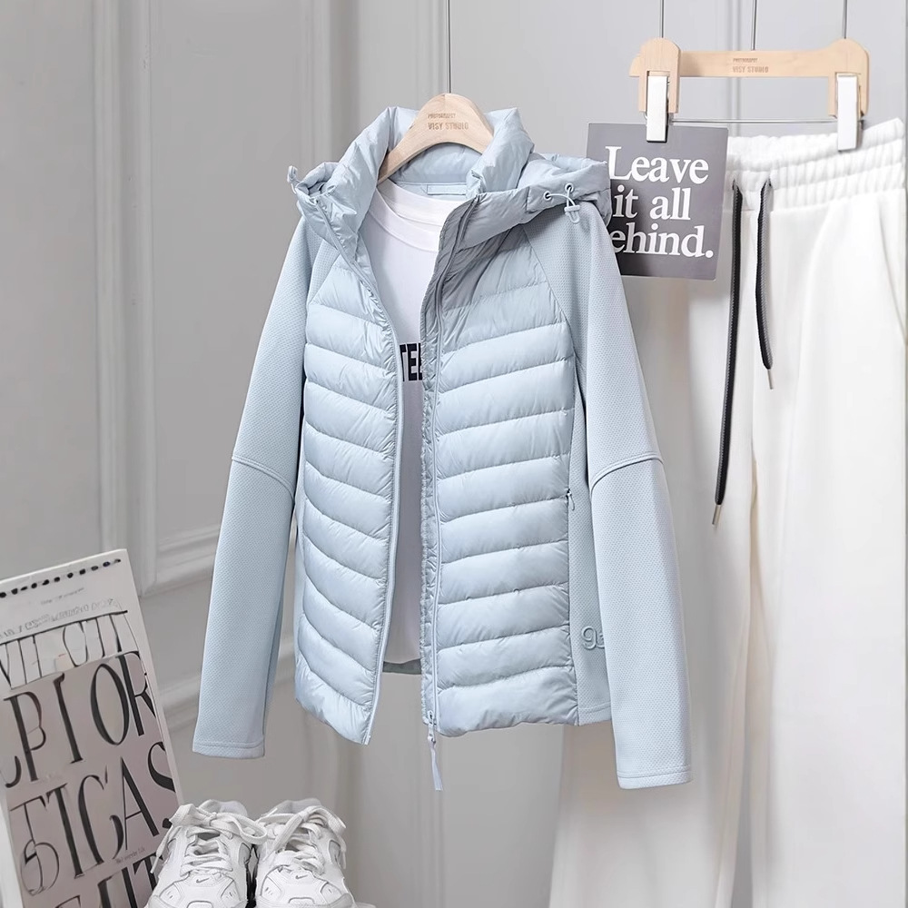 【90구스다운】여성용 스포츠 경량 다운 재킷 2025년 신상 후드형 경량 얇은 아웃도어 캐주얼 재킷