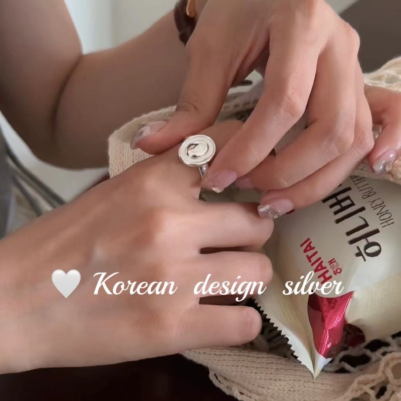 韓國ins風亮銀飾品 S925純銀橢圓形重工光面戒指 開口可調節指環