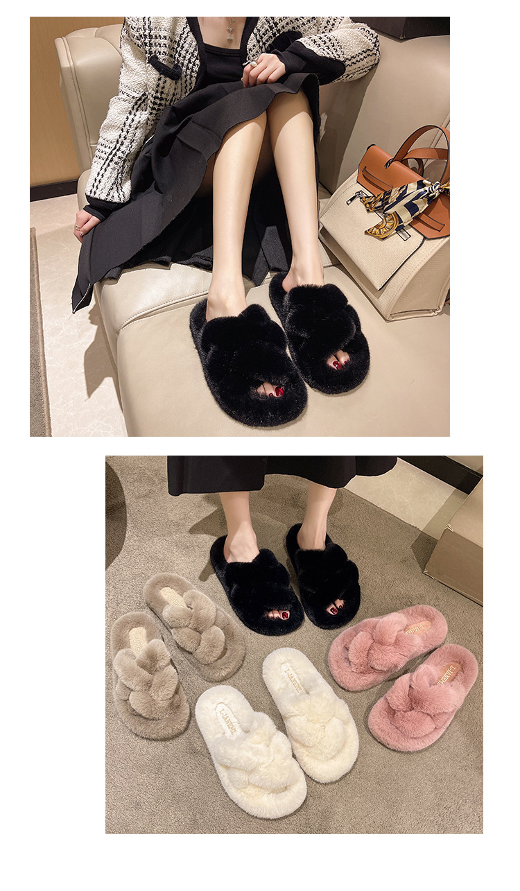 Una grande generazione di capelli, intrecci di pasta fritta, pantofole di peluche comode con suola spessa interna, pantofole di peluche in cotone_voghion.com