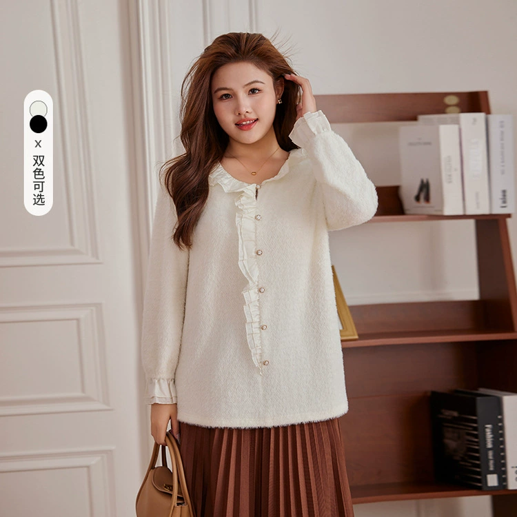 Тонкое шоу 2023 Зима Новая женская одежда больших размеров, пухлая девушка, Нежная Милая строчка, мягкий клейкий пуловер с рюшами, свитер