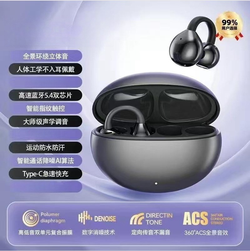 人気ワイヤレスイヤホン、非インイヤー型TWS、両耳イヤークリップ、5.4超微細加工、電気メッキBluetoothイヤホン|undefined