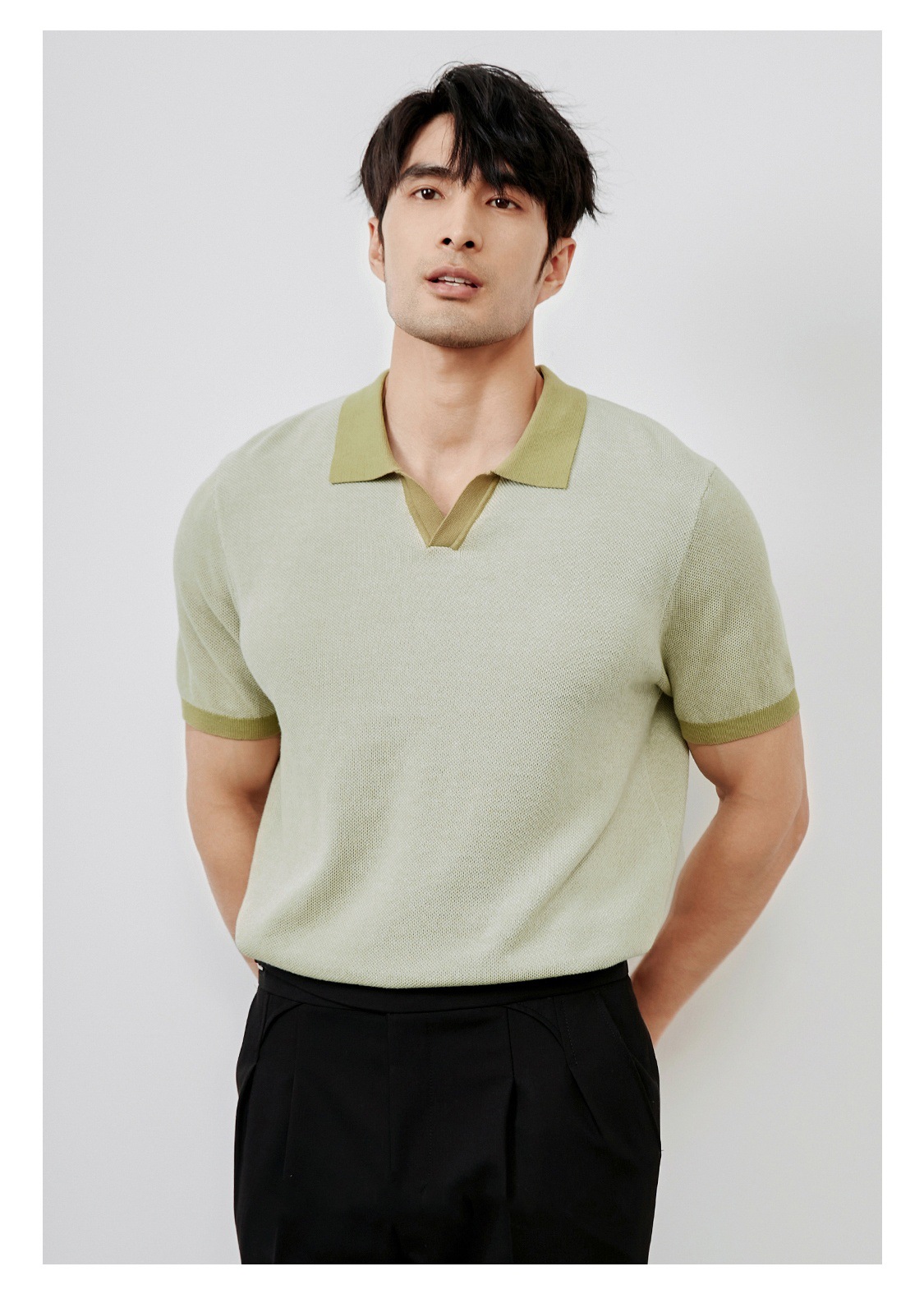 Men's Casual Polo Shirt British Retro High End Lapel Knitted Short Sleeve T-Shirt Breathable Slim Fit Business Top_viptrois.com