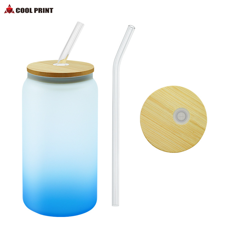 Suministro directo de fábrica de transferencia de calor Amazon 16oz vaso de sublimación de color gradiente mate transparente lata de Cola