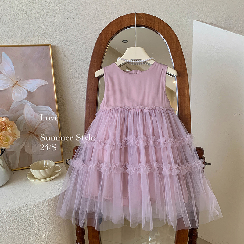 Girls' Mesh Dress Summer 2026 New Korean Style Fashionable Children's Tank Dress Princess Dress for Girls
