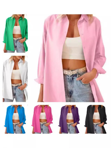 New European and American autumn large size fashionable candy-colored long-sleeved cardigan button shirt loose top