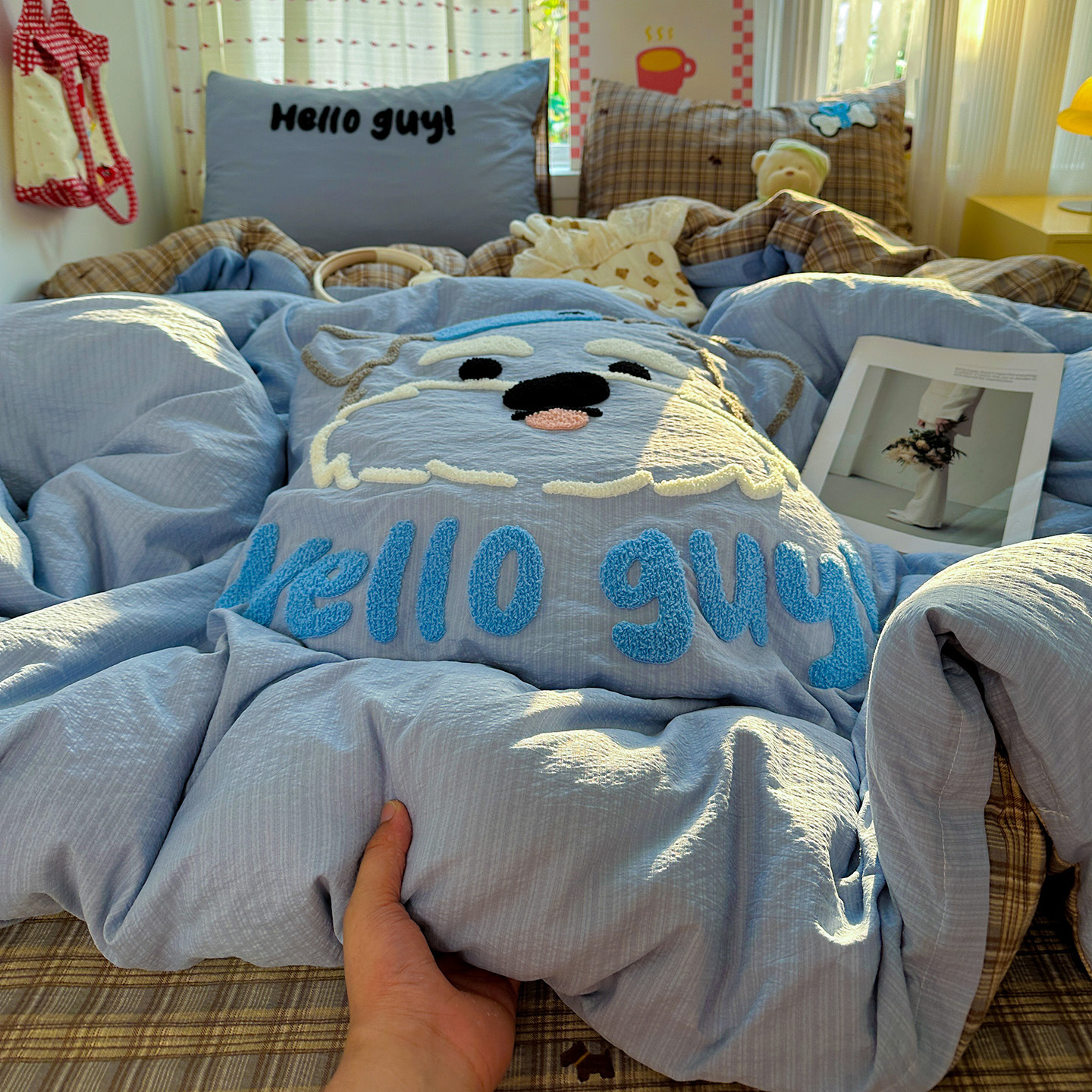 Madre y bebé clase A toallas de dormir desnudas bordadas de algodón puro cuatro piezas de cama sábanas super suaves cubierta cama dormitorio Kasa tres cuatro piezas de conjunto