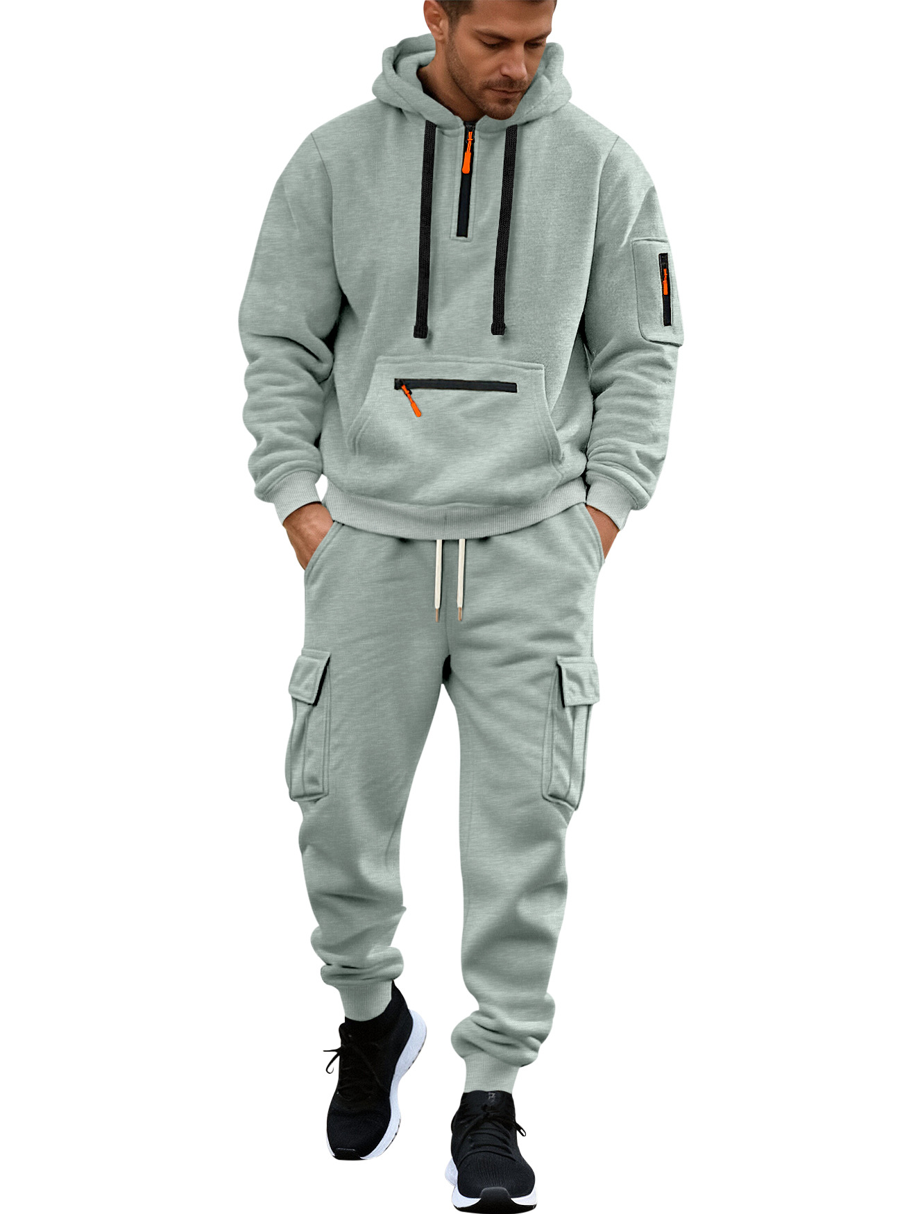 Transfronterizo Europa y América hombre sudadera encapuchada de color sólido cuello redondo suelta sudadera de manga larga sudadera set de pantalones