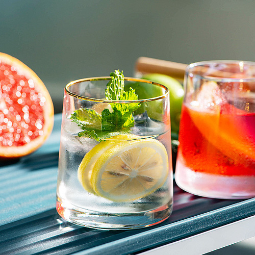 Ins style B&B simple glass cup home water cup hotel mouthwash cup trapezoidal whiskey cup high appearance