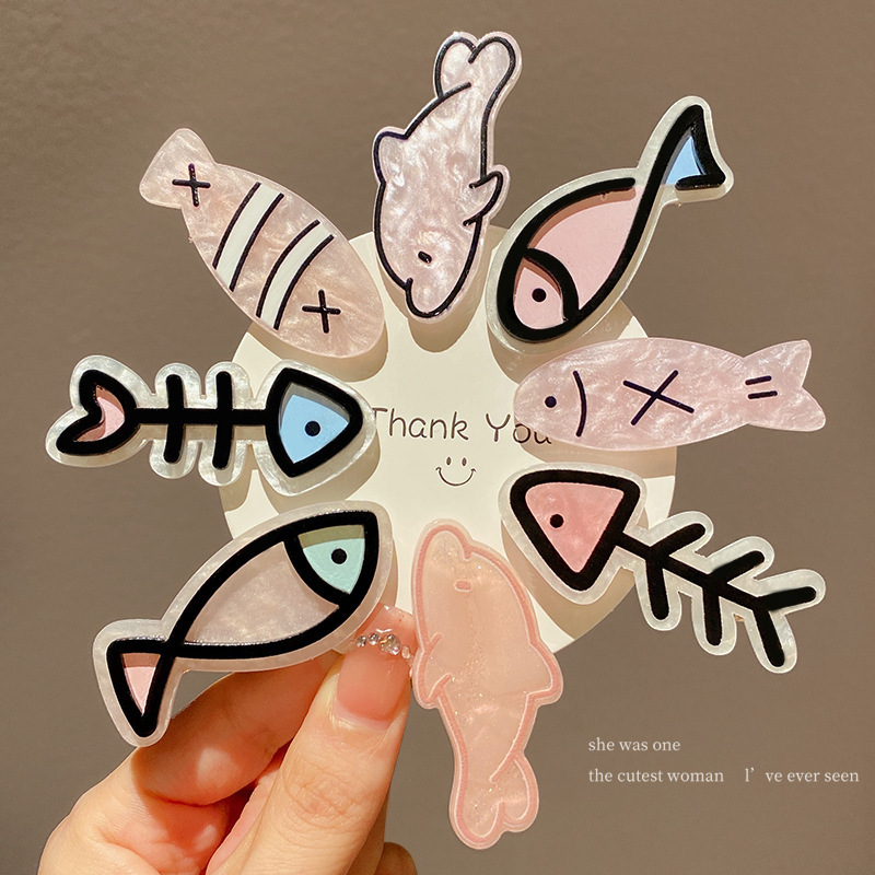 Ocean-Themed Dopamine Hair Clips for Girls, Side Clips, Fishbone Bangs Clips, Fun Little Fish