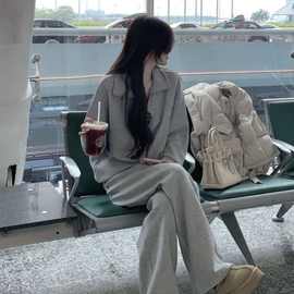 胖mm300斤大码休闲运动套装女冬季新款慵懒风宽松阔腿裤两件套潮