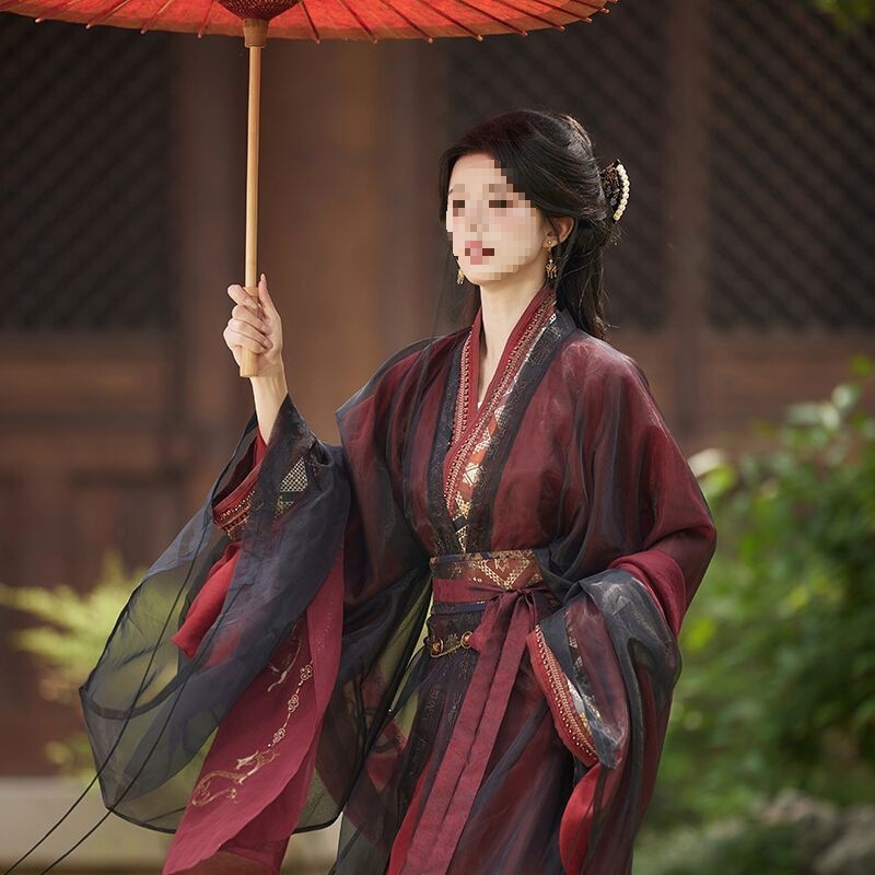 New Original Hanfu Authentic Cinnabar Ancient Style Red Restored Mulan Suit for Spring and Autumn, Warring States Robe and Others