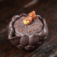 宜兴原矿紫砂手抓壶不烫手仿生荷叶金鱼泡茶壶茶具快客杯雕塑批发