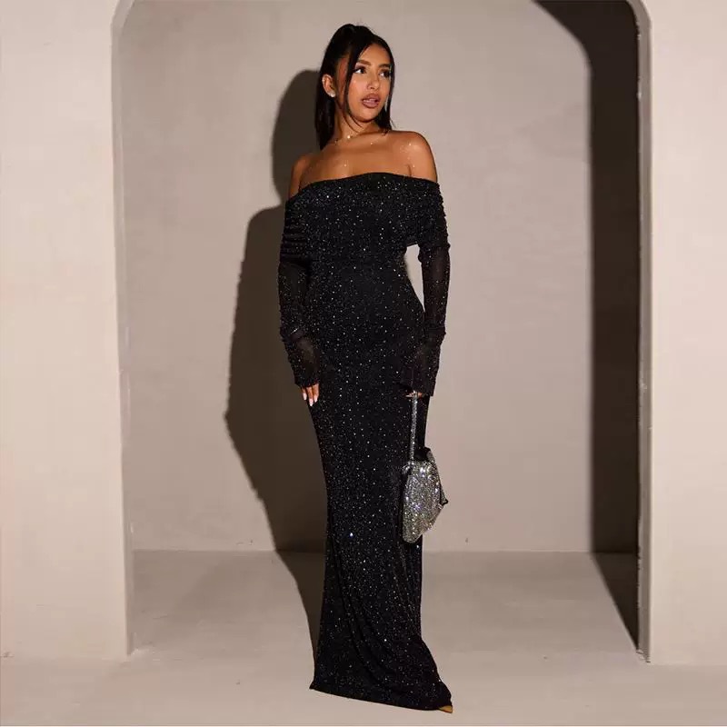 French Hepburn Style Black Fishtail Dress for Women Autum New High-End Elegant Lady Banquet Evening Dress