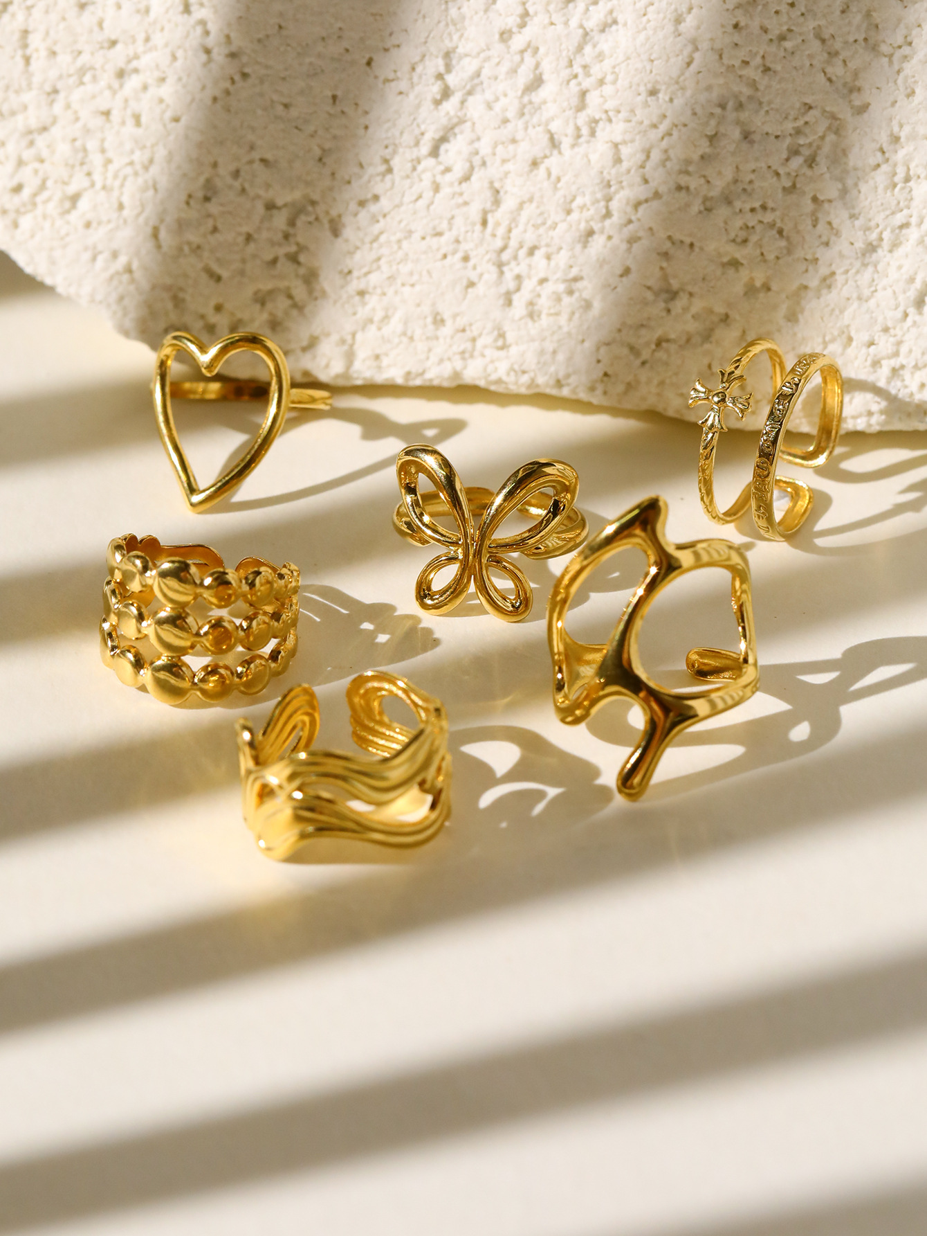 Open Rings Classification Adjustable Ring Size Wholesale Jewelry Elegant Retro Heart Shape Solid Color Bow Knot 304 Stainless Steel Open Rings
