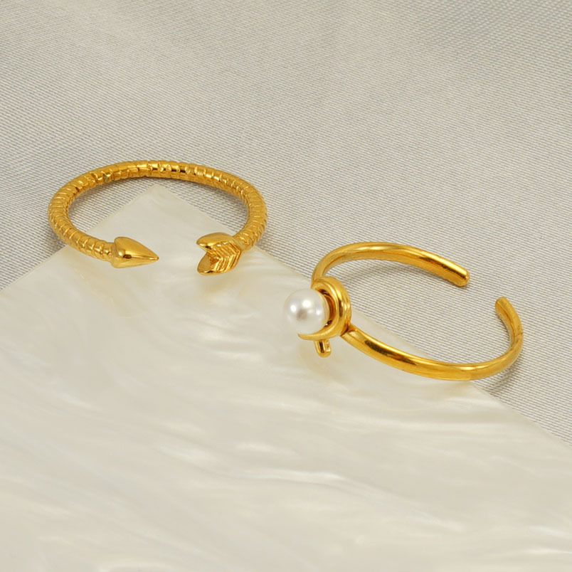 Geometric Pattern Wholesale Jewelry Simple Style Geometric 304 Stainless Steel Pearl 18K Gold Plated Inlay Open Rings