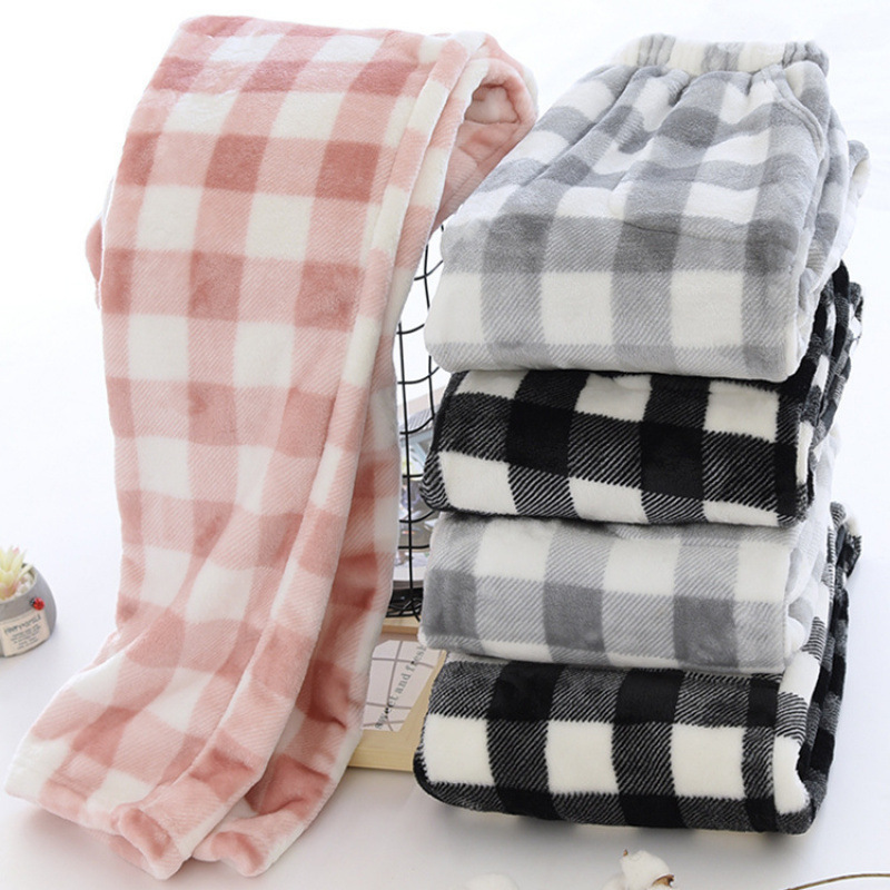White Pajama Pants Women's Trousers Autumn Winter Coral Fleece fleece-lined Thickened Plaid Warm Pants Men's Flannel Home Pants White Pajama Pants Women's Trousers Autumn Winter Coral Fleece fleece-lined Thickened Plaid Warm Pants Men's Flannel Home Pants