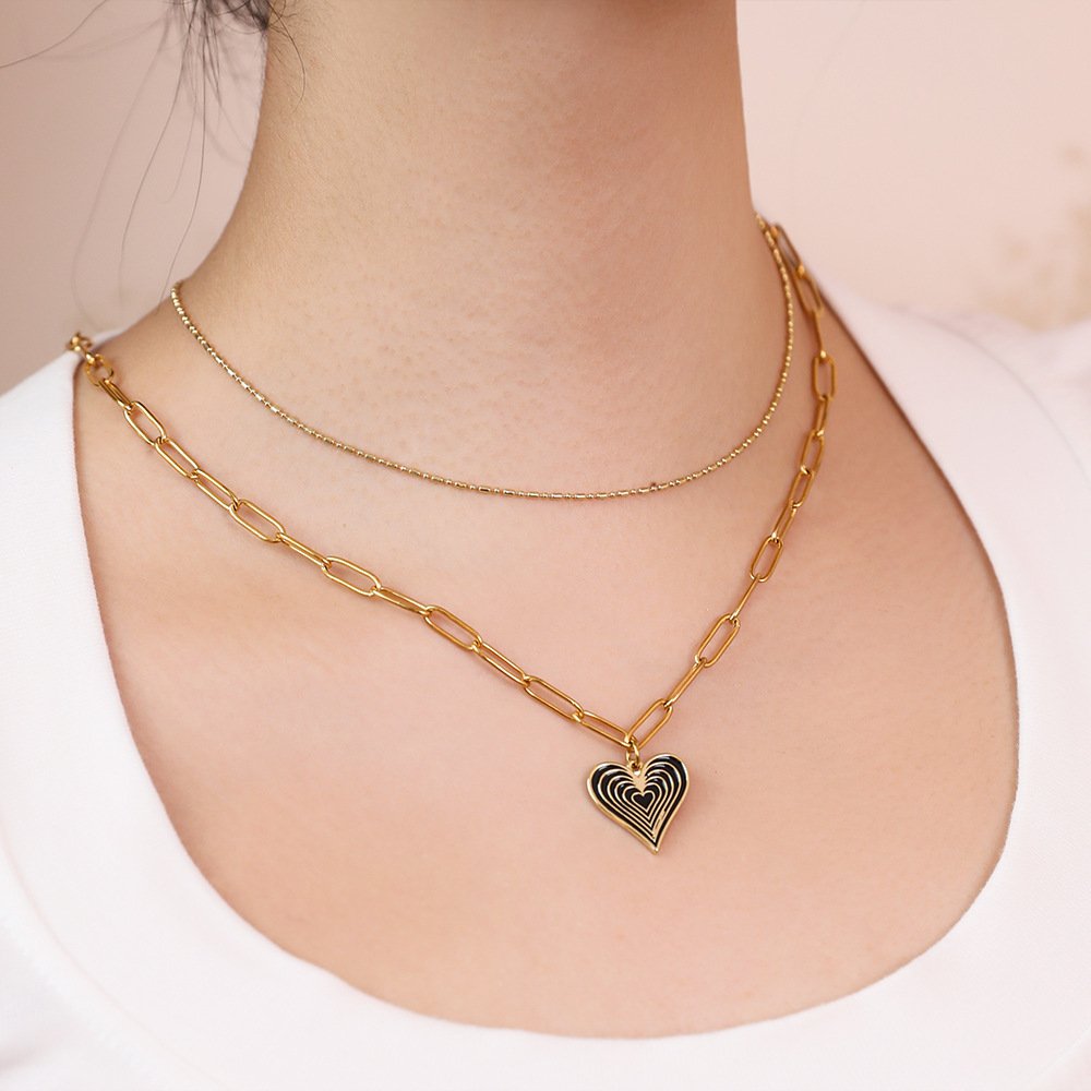 Simple Style Heart Shape Stainless Steel Alloy Enamel Plating Women's Pendant Necklace display picture 15