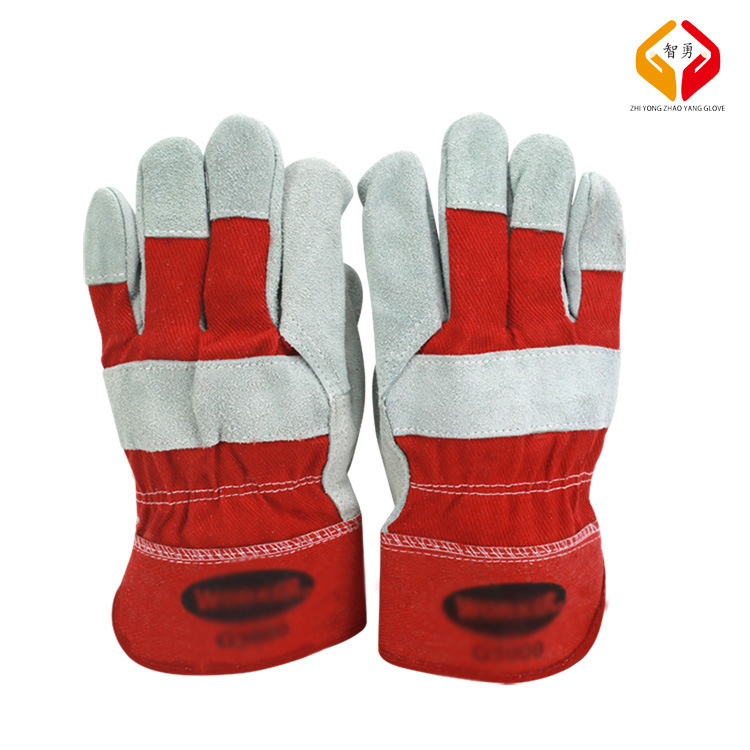 牛皮劳保手套电焊焊接隔热切割搬运防油污二指半皮全掌焊工手套