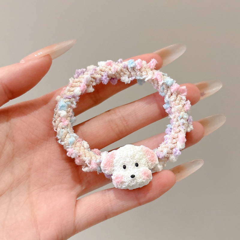 Japón lindos perros de dibujos animados peluche anillo de pelo de color nuevo ins cabello de niña cuerda de cabeza de dibujos animados de cola de caballo