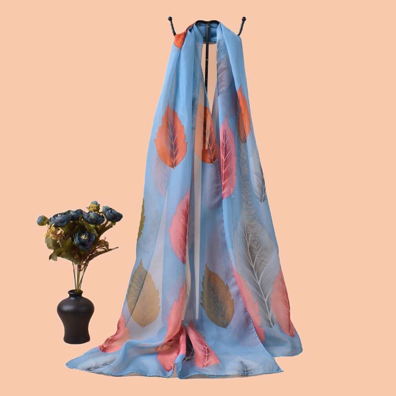 2025 new autumn leaves falling leaves printed thin gauze scarf sun…