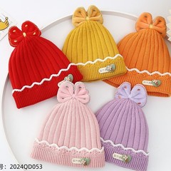 Ins Korean-style butterfly bow hat for girls, autumn and winter warm, windproof, ear protection knitted hat for girls, plush head cover