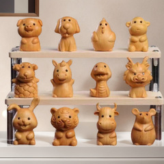 金檀木十二支手彫り置物 かわいい卓上虎・鼠・兎 ギフト・文房具・展示用置物