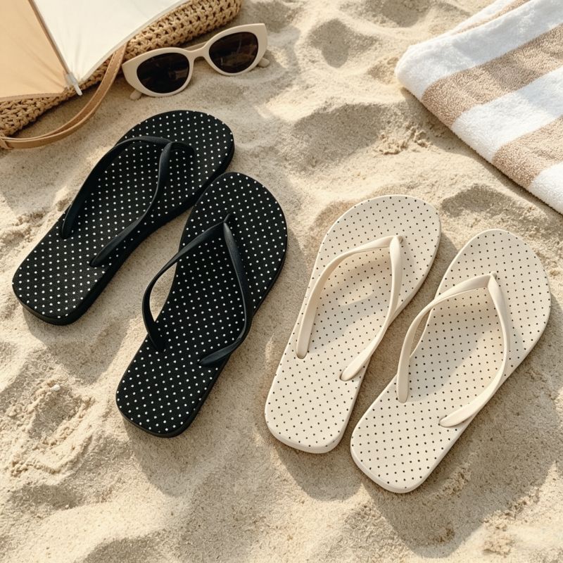 Korean-Style Small Polka Dot Flip-Flops for Women, Beach Vacation Casual Flat Non-Slip Summer Thong Sandals, Cross-Border Wholesale