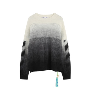2022 Autumn and Winter New Ow Black Arrow Pattern Gradient Round Neck Pullover Sweater for Men and Women, One Piece Wholesale