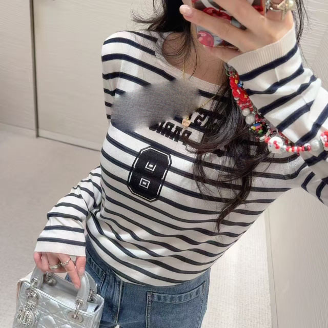 Nanyou High-Quality Celebrity Style Blue and White Striped Five-Pointed Star Linen Thin Long-Sleeve Knit Sun-Protective Top for Women
