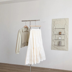 テンションの高いウエストのスカートの気質の優雅な婦人服の中の長いタイプのa字のスカートの春の夏の新型の透かし彫りの長いスカート