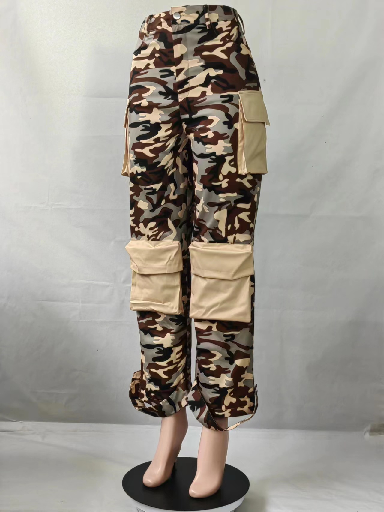 Ropa de mujer, mono holgado de cintura alta con estampado de camuflaje, con múltiples bolsillos, estilo urbano_voghion.com