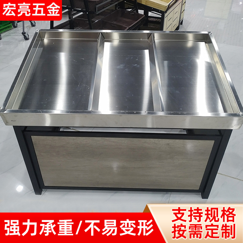 单层不锈钢生鲜果蔬货架斜面三格超市钢木展示架支持订货