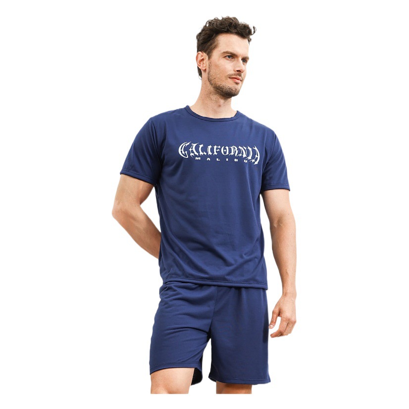 Conjunto de ropa de casa para hombre de comercio exterior, ropa de descanso informal fina de verano para hombres jóvenes, pijamas cómodos y elegantes para hombre con mangas cortas y pantalones cortos.