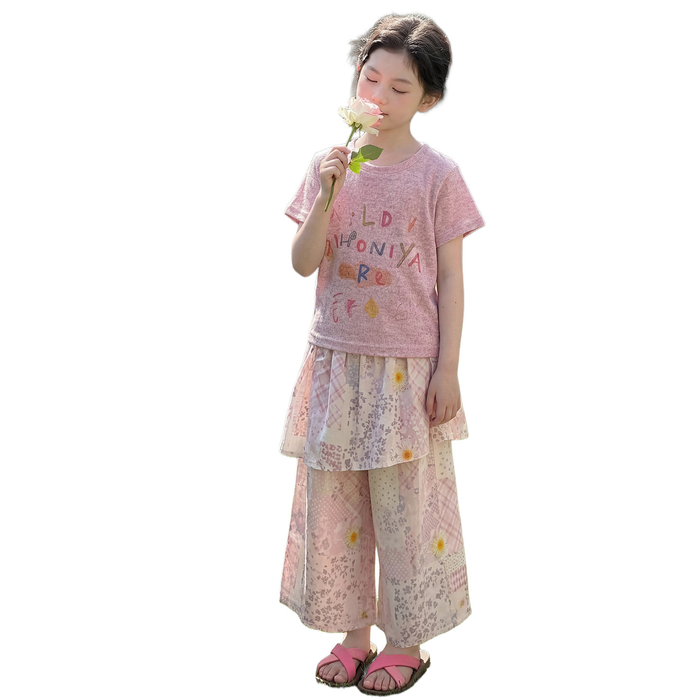 Summer children's fuchsia cartoon T-shirt, curtain, trousers, Korean style 5