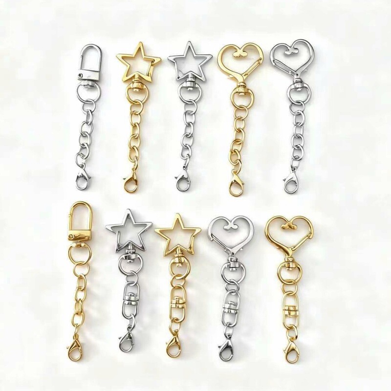 Heart-Shaped Buckle Accessory with Peach Heart, Star-Shaped Buckle, Five-Pointed Star with 4-Section Chain, 14mm Lobster Key, Figure-Eight Buckle for Handmade DIY