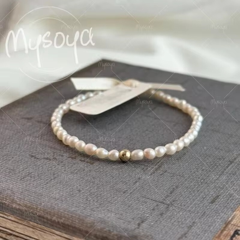 Mysoya 5-6mm White Rice-Shaped Freshwater Pearl Bracelet, Gift Box, Gift for Him/Her, A0235 Mysoya 5-6mm White Rice-Shaped Freshwater Pearl Bracelet, Gift Box, Gift for Him/Her, A0235