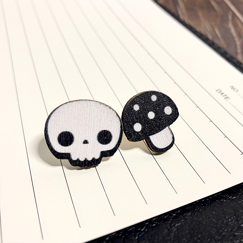 4g Weight Earrings, Ear Studs Classification 1 Pair Quantity Festival, Street Occasion 1 Pair Punk Bat Skull Asymmetrical Wood Women's Earrings Ear Studs