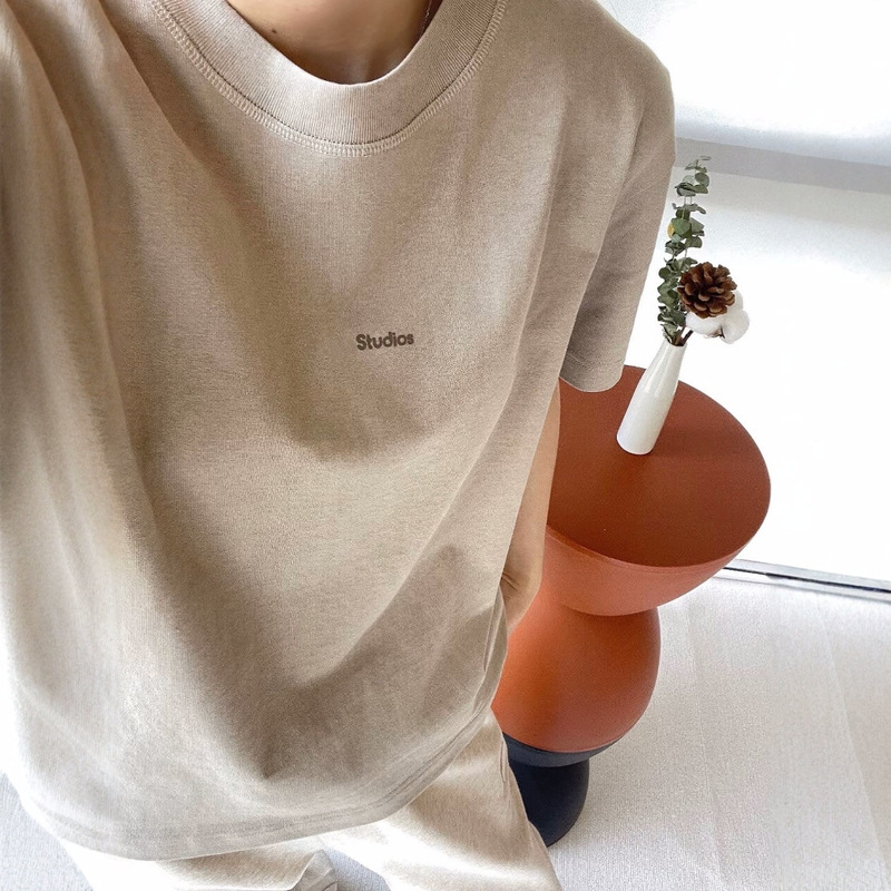 AC Basic Small Label Letter Short-sleeved Solid Color Simple All-match Casual Loose Crewneck T-shirt Men's Base Shirt