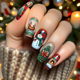 European and American Wear Armor Christmas Series Cute Cartoon Snowman Christmas Tree Elk Sleigh Fireplace Nail Nail Nail