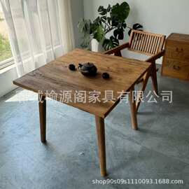 复古中式老榆木茶桌家用餐桌实木吧台桌老门板书桌禅意原木喝茶桌