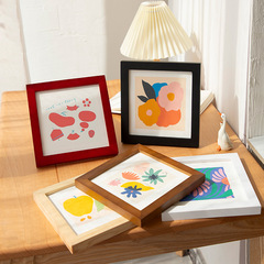 Square photo frame with wooden stand, poster advertisement 6-inch 7-inch 10-carved logo printing solid wood square picture frame