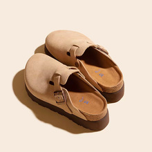 7厘米厚底增高勃肯鞋真皮牛皮包头拖鞋外穿松糕复古一脚蹬博肯鞋