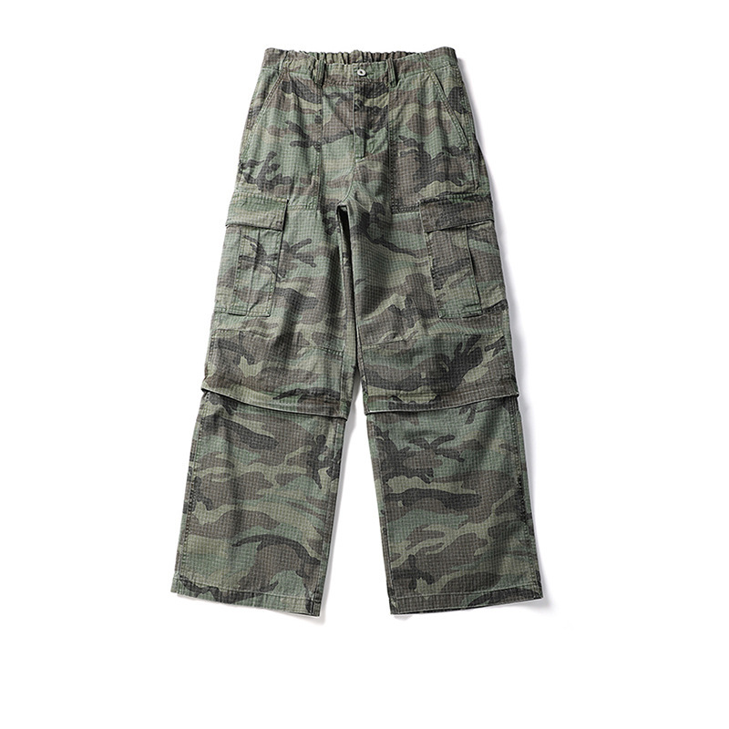 Japanese Retro Washed Multi-Pocket Camouflage Cargo Pants Men's Trendy Loose Straight Wide-Leg Detachable Casual Pants