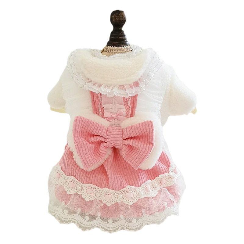 CQ815 de doble capa arco encaje vestido de invierno de doble capa [lindo Super lindo mascota ropa de perro ropa]