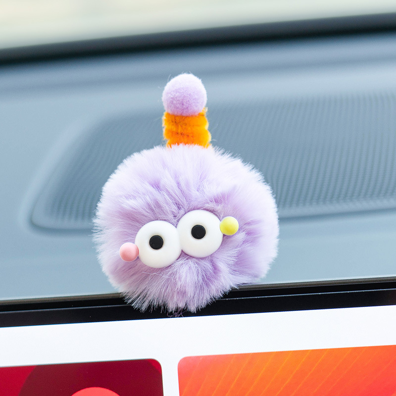 Decoración de pantalla de control central para automóviles Espejo retrovisor caricatura lindo peluche pequeño monstruo bola de pelo joyas de automóviles Decoración