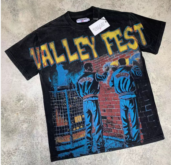 Verano estilo americano retro impresión oscura lavado con agua hace viejos bloques sueltos oversize hip hop skate camiseta de manga corta