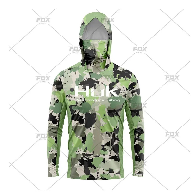 Huk Fishing Hoodie with Mask Uv Neck Strap Fishing Suit Men's Long-Sleeved Breathable Quick-Drying Fishing t Huk Fishing Hoodie with Mask Uv Neck Strap Fishing Suit Men's Long-Sleeved Breathable Quick-Drying Fishing t