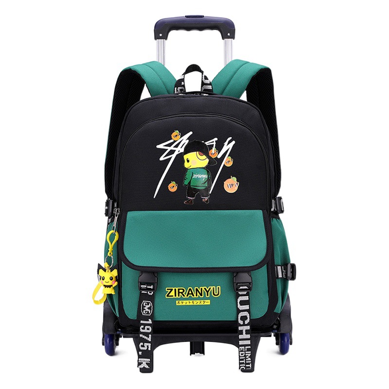 Mochila de carro de pescado natural 8-12 años de edad, estudiante de escuela primaria 3-6 grado niños dibujos animados de seis ruedas escalera impresión al por mayor